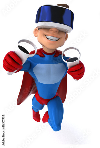 Fun 3D Illustration of a superhero with a VR Helmet