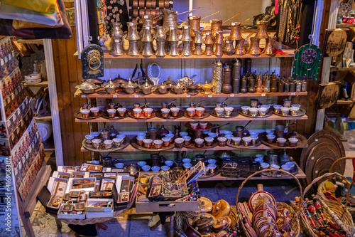 Sarajevo beautiful and colourful bazaar for tourists - shop with souvenirs from Bosnia, Balkans