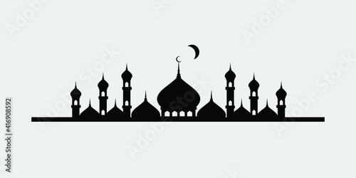 Vector illustration of a Muslim Mosque Silhouette. Ramadan ramadhan kareem. eid mubarak