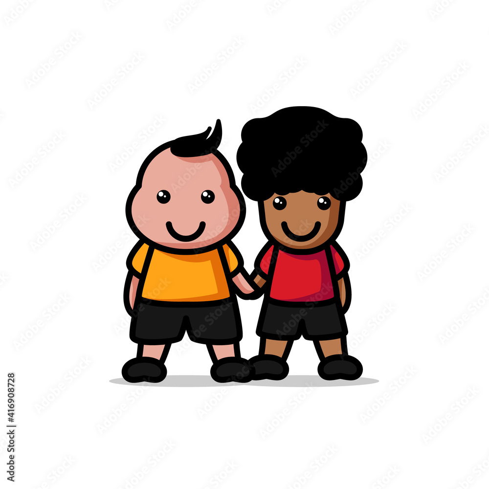 Cute Black And White Child Character Vector Cartoon Illustration.