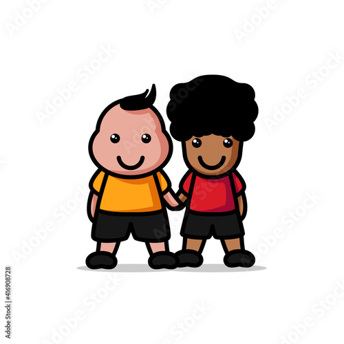Cute Black And White Child Character Vector Cartoon Illustration.