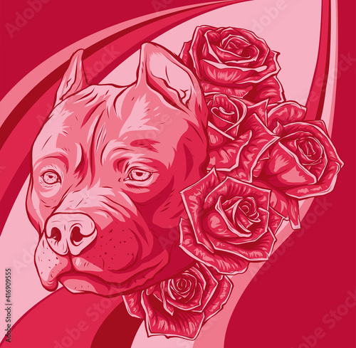 head of dog with roses vector illustration