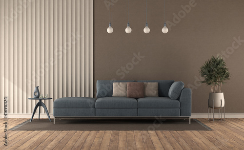 Fototapeta Naklejka Na Ścianę i Meble -  Blue sofa in a modern living room