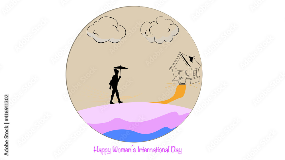 Illustration of the 8th of March International Women's Day with Free Woman Profile. Happy Women's Day Concept 2021.
