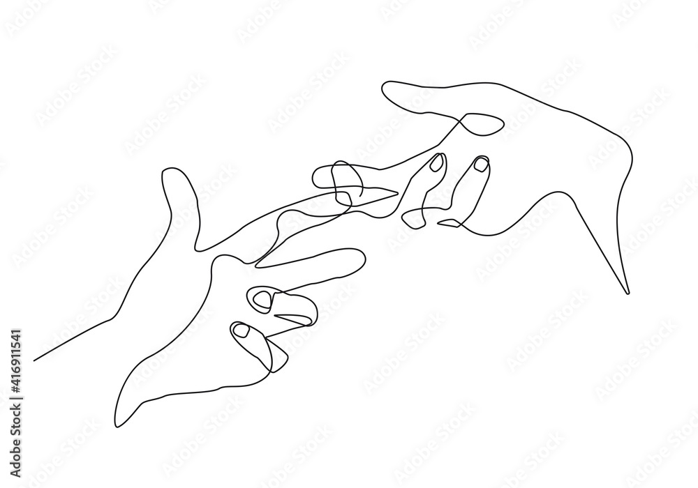 Couple Hands Trendy Line Art Drawing. One Line Hands Illustration