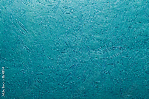 Beautiful cyan or teal color handmade paper texture with veins and fibers. Useful for background, 3d rendering.