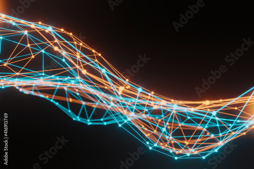 Abstract 3D Technology concept. Information represented as a High Tech Futuristic Particle Network. Abstract background. 3D render