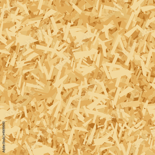 Vector seamless pattern of OSB boards from wood chips. Realistic oriented strand board (OSB) texture background. Vector illustration sheet of plywood with sawdust. Building and construction material.