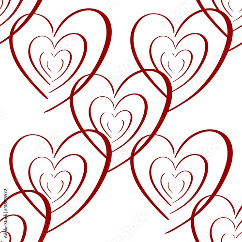 Valentines heart seamless pattern. Vector holiday backdrop. Red color on white. For wallpaper  wrapping  packaging product  clothes t shirt print.