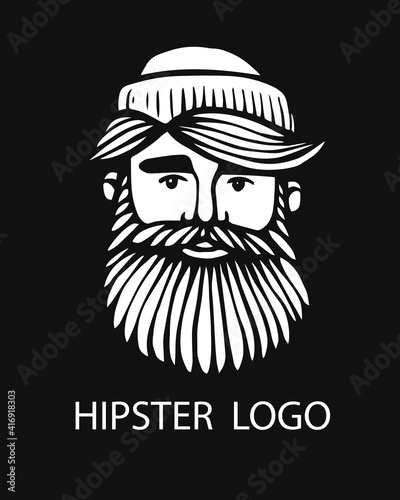 Hipster head with beard. Hand-Drawn Doodle. Vector Illustration - stock vector. Hand drawn cartoon character. Bearded man