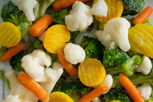 Frozen vegetables. Carrots, cabbage, broccoli, cauliflower, zucchini. 