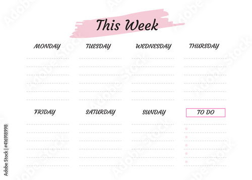Weekly planner with pink and black