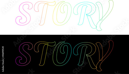 story neon light modern word vector alphabet. neon tube letters and numbers on dark and white  background