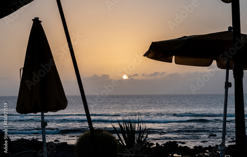 sunset in a terrace with sea view