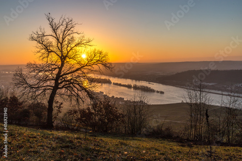 Blick über den Rhein im Sonnenaufgang