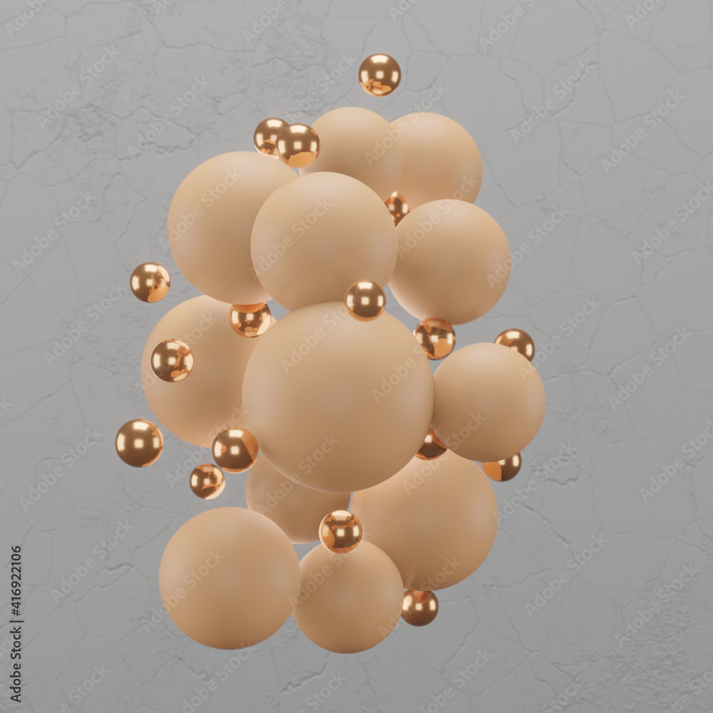 3d render, group of plastic and golden spheres on grey concrete background
3d render, group of plastic and golden spheres on grey concrete background