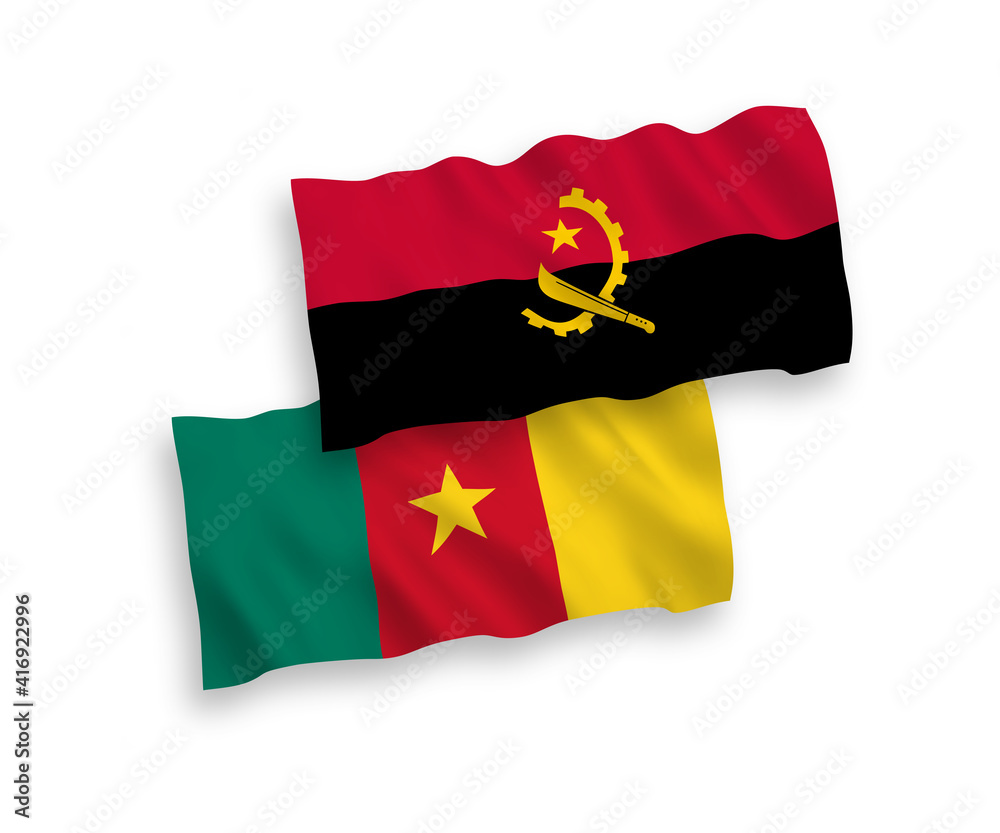 Flags of Cameroon and Angola on a white background Flags of Cameroon and Angola on a white background
