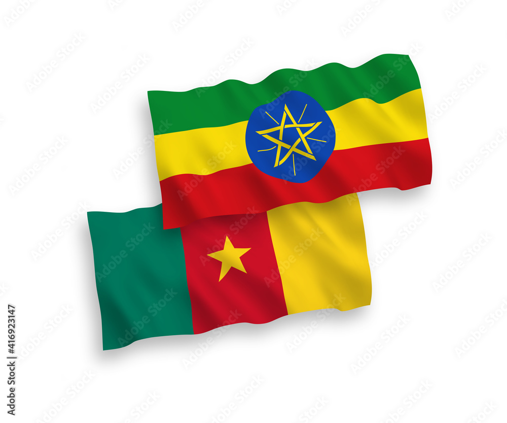 Flags of Cameroon and Ethiopia on a white background Flags of Cameroon and Ethiopia on a white background