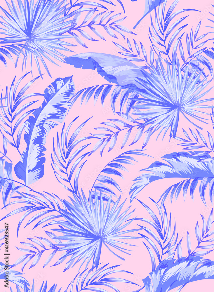 Tropical vector pattern with jungle leaves. Trendy summer print. Exotic seamless background. Tropical vector pattern with jungle leaves. Trendy summer print. Exotic seamless background.