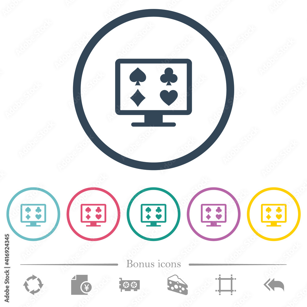 Online gambling flat color icons in round outlines Online gambling flat color icons in round outlines