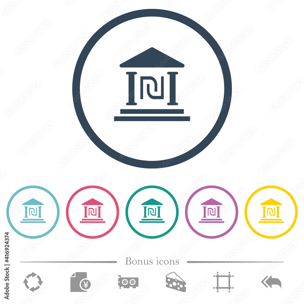 Israeli new Shekel bank office flat color icons in round outlines Israeli new Shekel bank office flat color icons in round outlines
