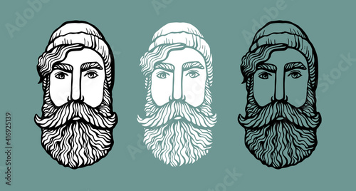 Lumber Hipster head with beard. Hand-Drawn Doodle. Vector Illustration - stock vector. Hand drawn cartoon character. Bearded man logo