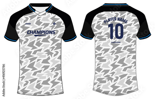 Camouflage Sports t-shirt jersey design concept vector template, Football jersey concept with front and back view for Soccer, Cricket, Volleyball, Rugby, tennis, badminton and e sports uniform