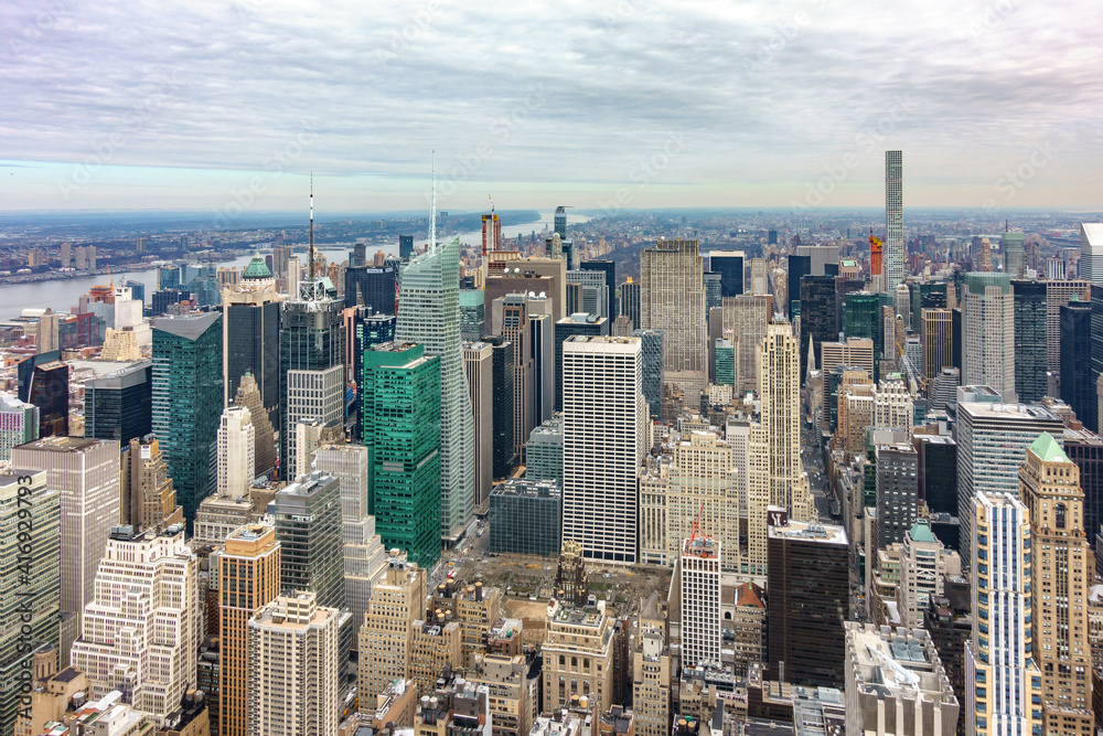 Fototapeta Aerial view of New York City Manhattan with skyscrapers and streets.