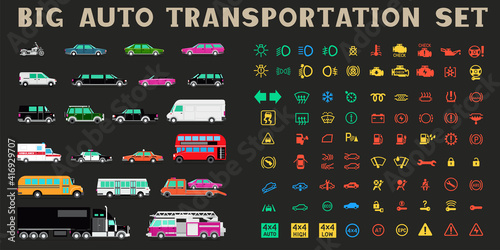 big auto transportation icons set