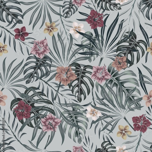 Tropical floral colorful seamless pattern