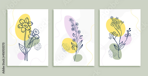 flower line drawing posters set minimal botanic art