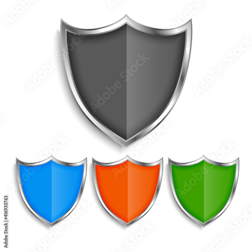shiny metallic shield symbols badges set