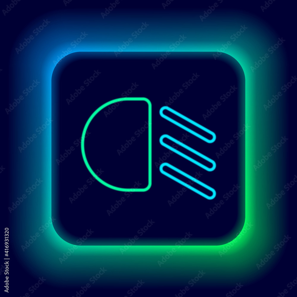Glowing neon line High beam icon isolated on black background. Car headlight. Colorful outline concept. Vector. Glowing neon line High beam icon isolated on black background. Car headlight. Colorful outline concept. Vector.