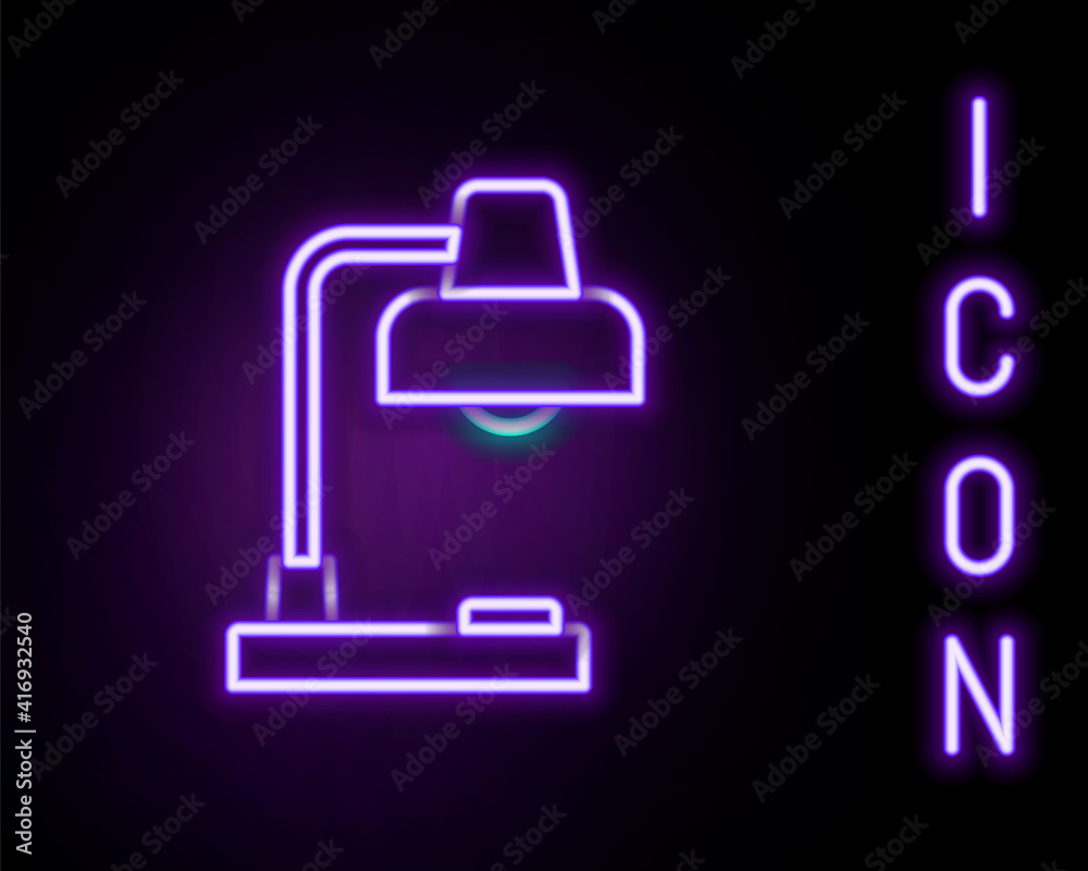 Glowing neon line Table lamp icon isolated on black background. Desk lamp. Colorful outline concept. Vector. Glowing neon line Table lamp icon isolated on black background. Desk lamp. Colorful outline concept. Vector.