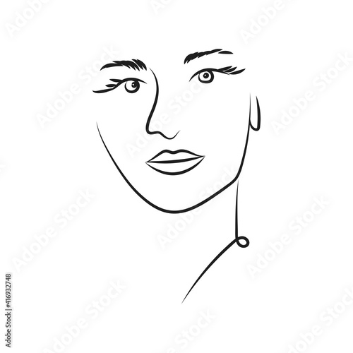 Modern Abstract Face Portrait. Linear Ink Brush. Line Art Current Contemporary Continuous Cubism Painting. Fashion Style Black And White Abstraction Poster