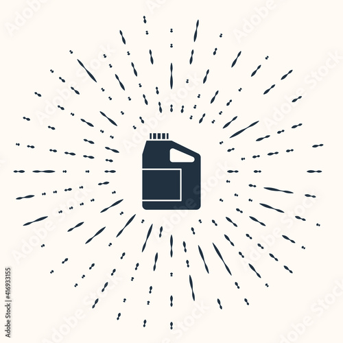 Grey Canister for motor machine oil icon isolated on beige background. Oil gallon. Oil change service and repair. Engine oil sign. Abstract circle random dots. Vector.