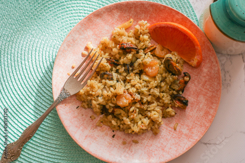 Seafood Risotto with Cherry Tomatoes and Basil