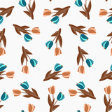 Vector tulips with leaves seamless pattern.