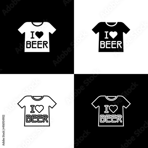 Set Beer T-shirt icon isolated on black and white background. Vector.