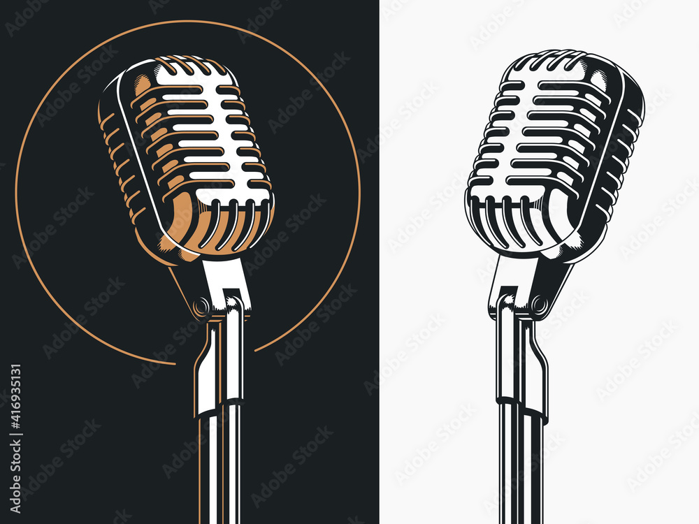 Standing singer microphone drawing illustration clipart with transparent  background Stock Vector | Adobe Stock