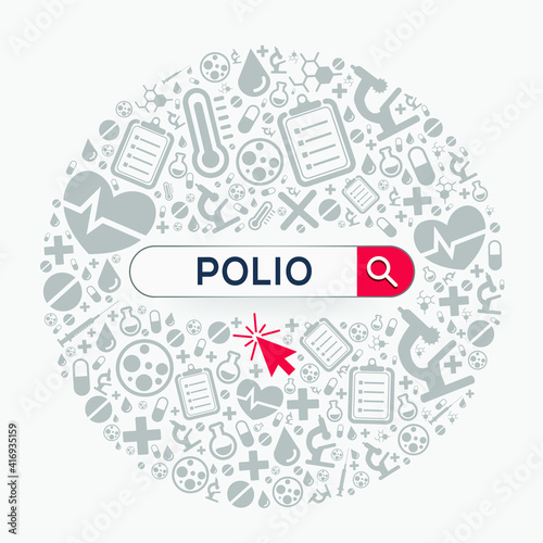 (Polio) disease written in search bar, Vector illustration