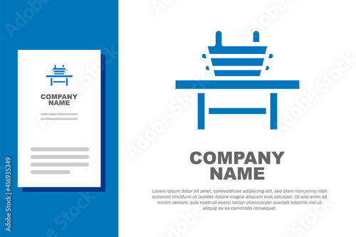 Blue Sauna bench with bucket icon isolated on white background. Logo design template element. Vector.