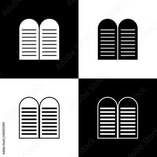 Set The commandments icon isolated on black and white background. Gods law concept. Vector.