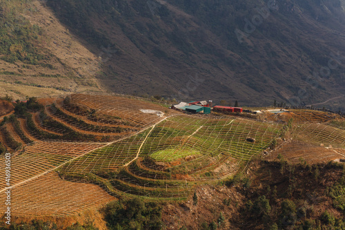 Hill view from farmland, Lao Cai province, Vietnam. Sapa is a mountainous region in Asia photo