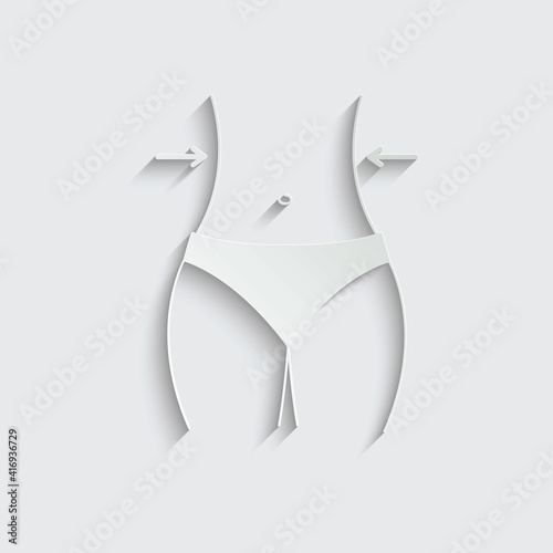 Diet icon, fitness icon. Women waist with arrow	
