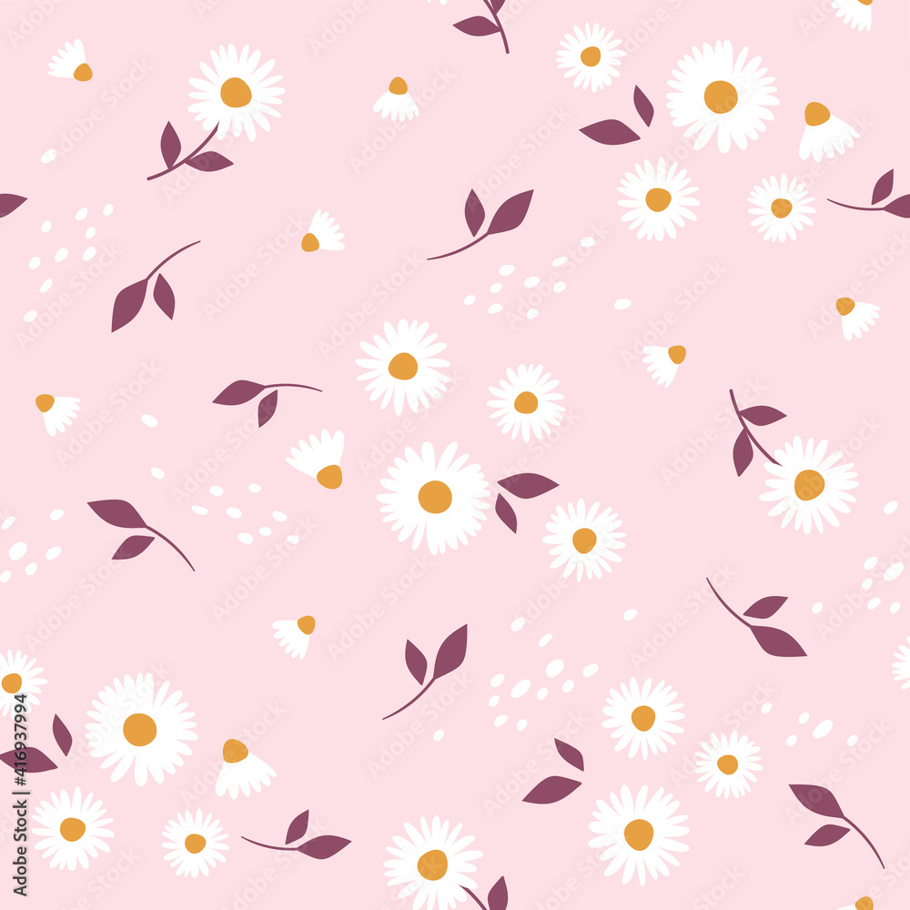 Floral pattern with camomile Cute pattern with small flowers. Vector