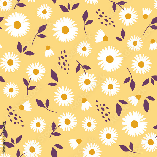 Floral pattern with camomile Cute pattern with small flowers. Vector