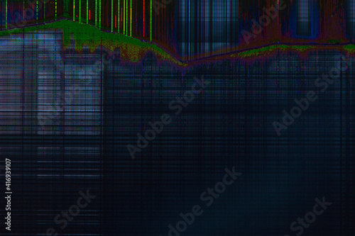 dark abstract digital background: damaged screen matrix with interference of monitor and camera matrices