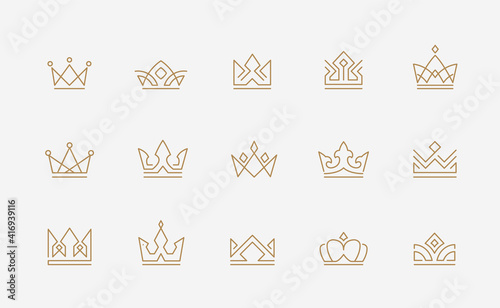 Abstract minimal thin line crown icon set - Editable Stroke photo
