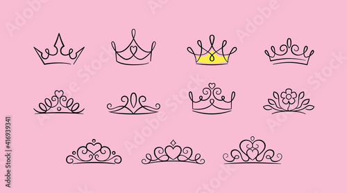 Cute princess crown icon set - Editable Stroke photo